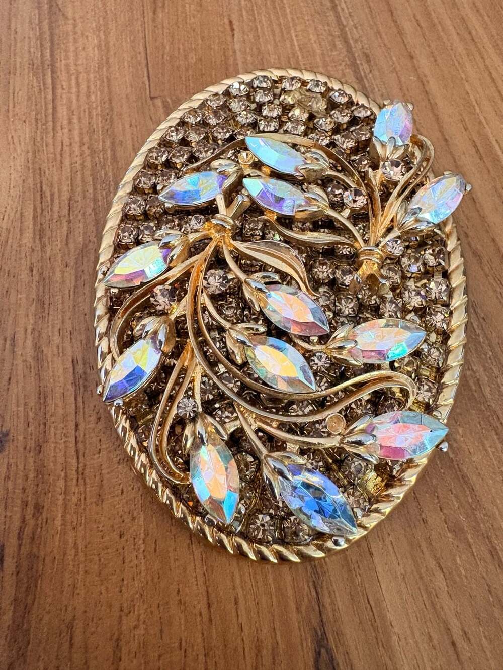 Vintage Cochini Aurora Borealis Rhinestone Floral Leaf Belt Buckle